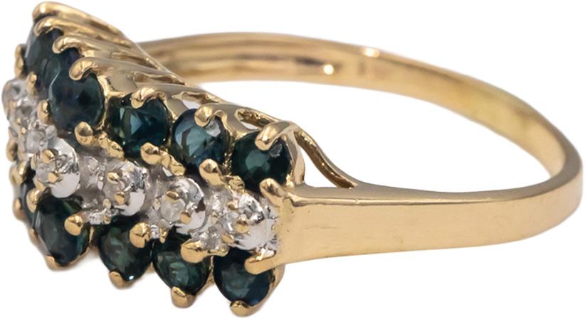 14k Yellow Gold Round Blue Sapphire & Diamond Cocktail Ring 0.80CT Size 7