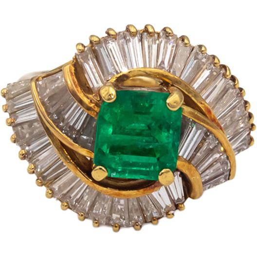 GIA Certified 14k Yellow Gold Colombian Emerald & Diamond Ring 4.0CTW Size 4.75