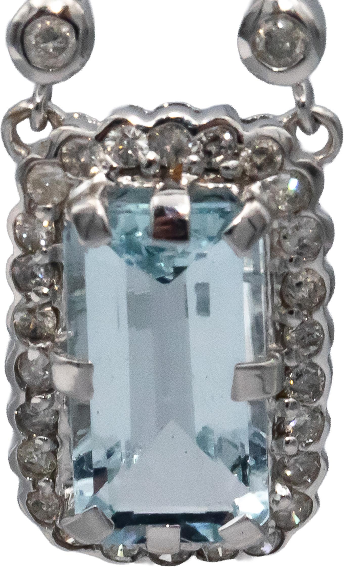 18k White Gold Diamond & Aquamarine Drop Dangle Earrings 3.75CTW
