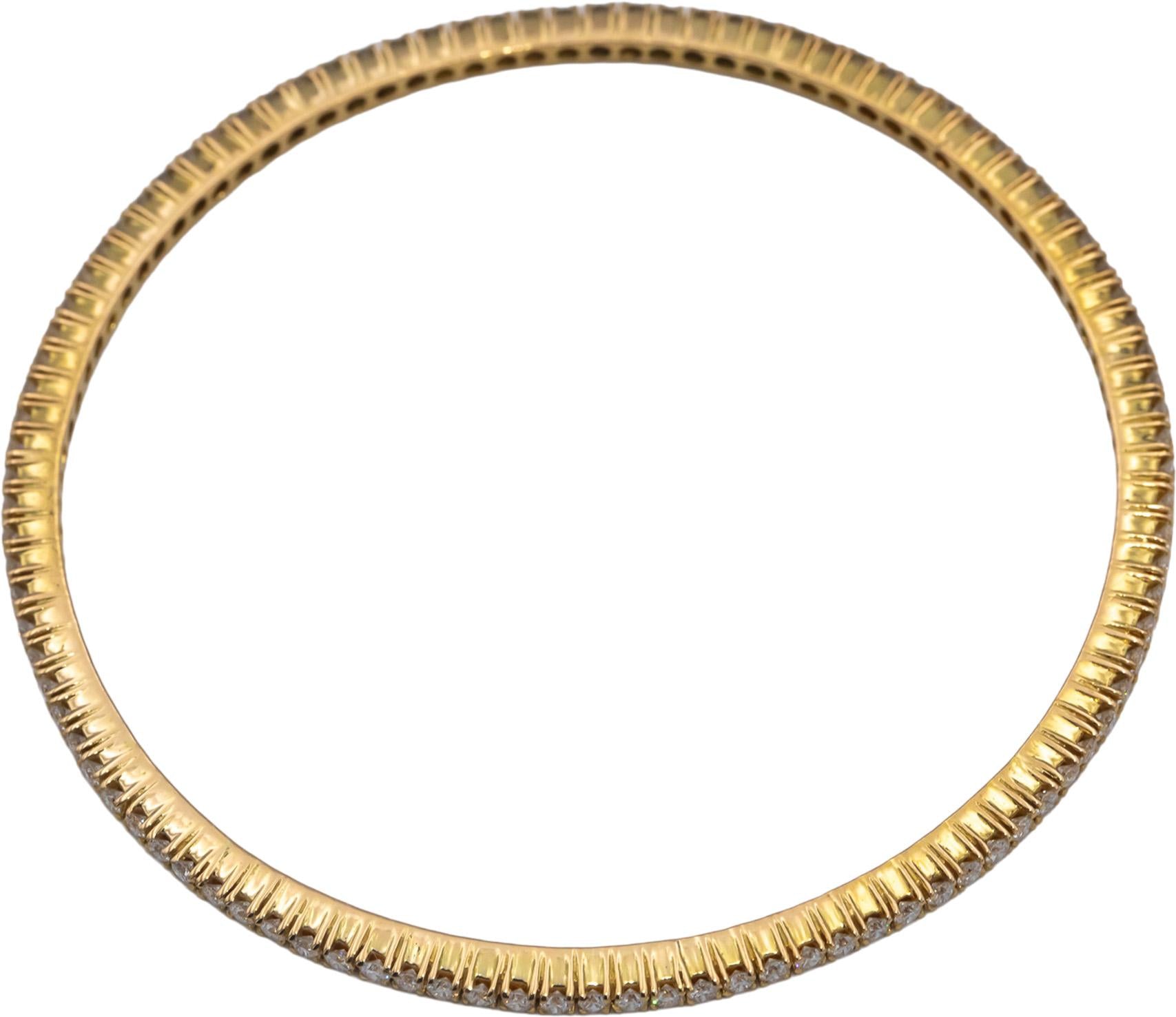 18k Yellow Gold VS Round Diamond Eternity Stackable Bangle Bracelet 2.0CT