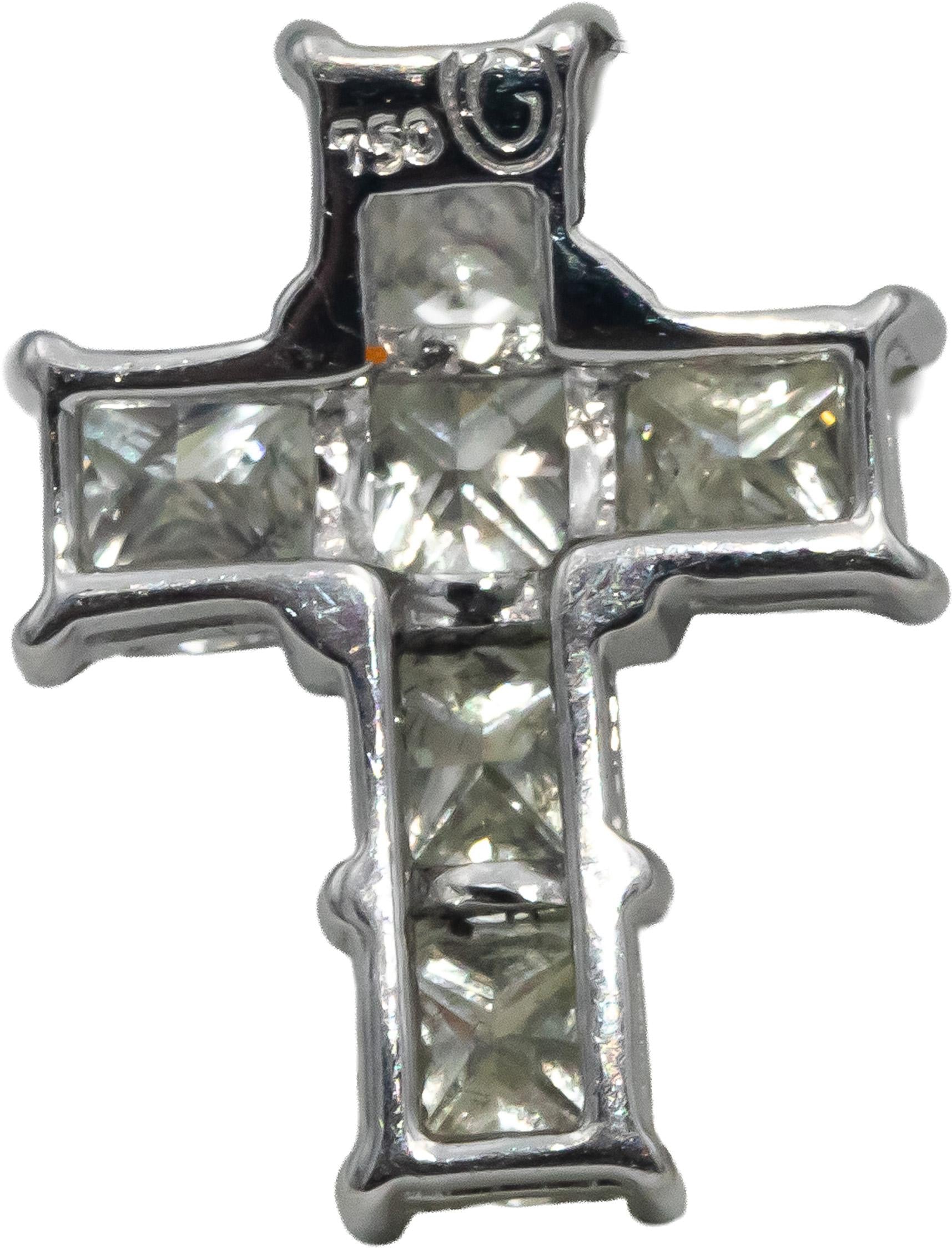 18k White Gold Princess Cut Diamond Cross Crucifix Pendant 1.46CT