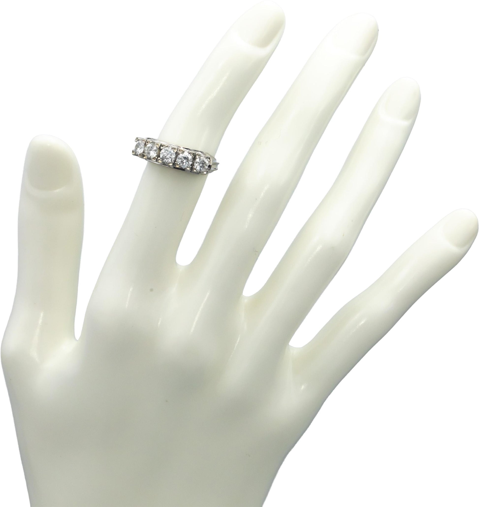Vintage Antique 18k White Gold Round Diamond Five-Stone Band Ring 0.75CT Size 5