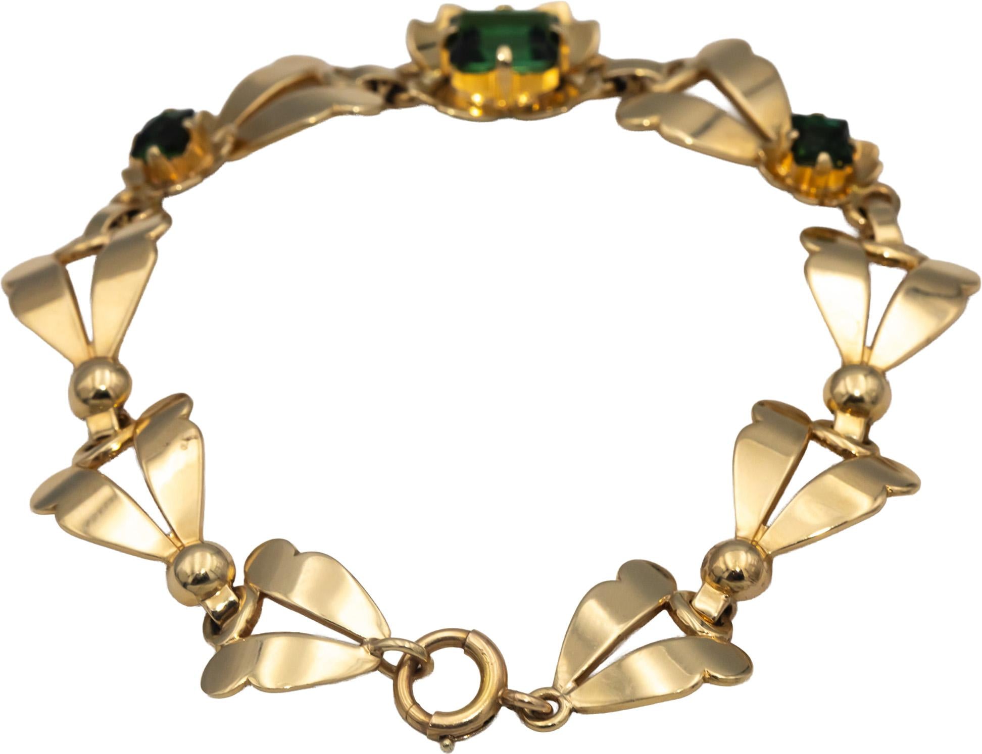 TIFFANY & CO. Vintage 14k Yellow Gold Tourmaline Fancy Link Bracelet 2.0CT