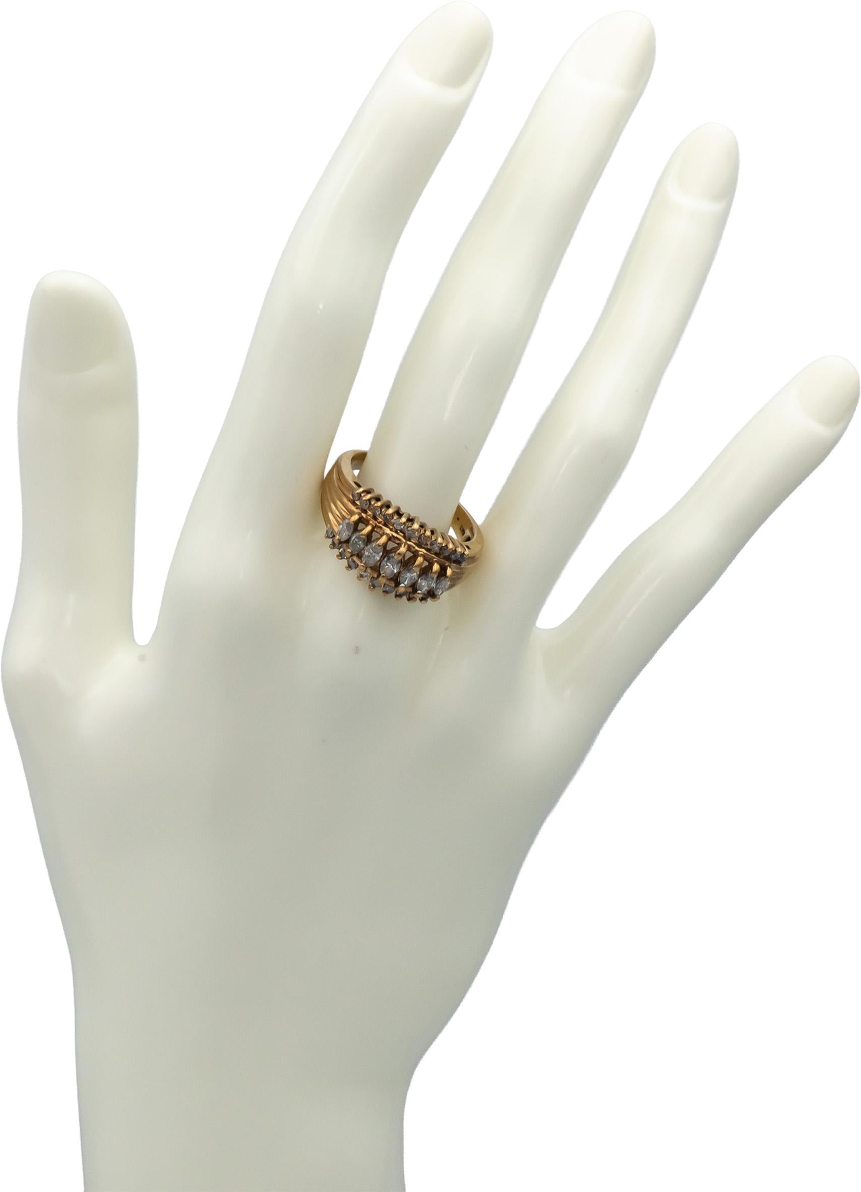 10k Yellow Gold Marquise and Round Diamond Cocktail Ring 0.90CT Size 9