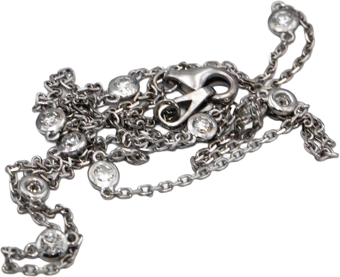 14k White Gold Round Diamond By The Yard Chain Necklace 0.48CT