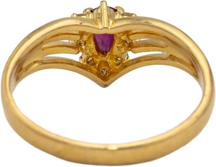 14k Yellow Gold Pear Ruby and Round Diamond Cocktail Ring 0.25CT Size 6.75