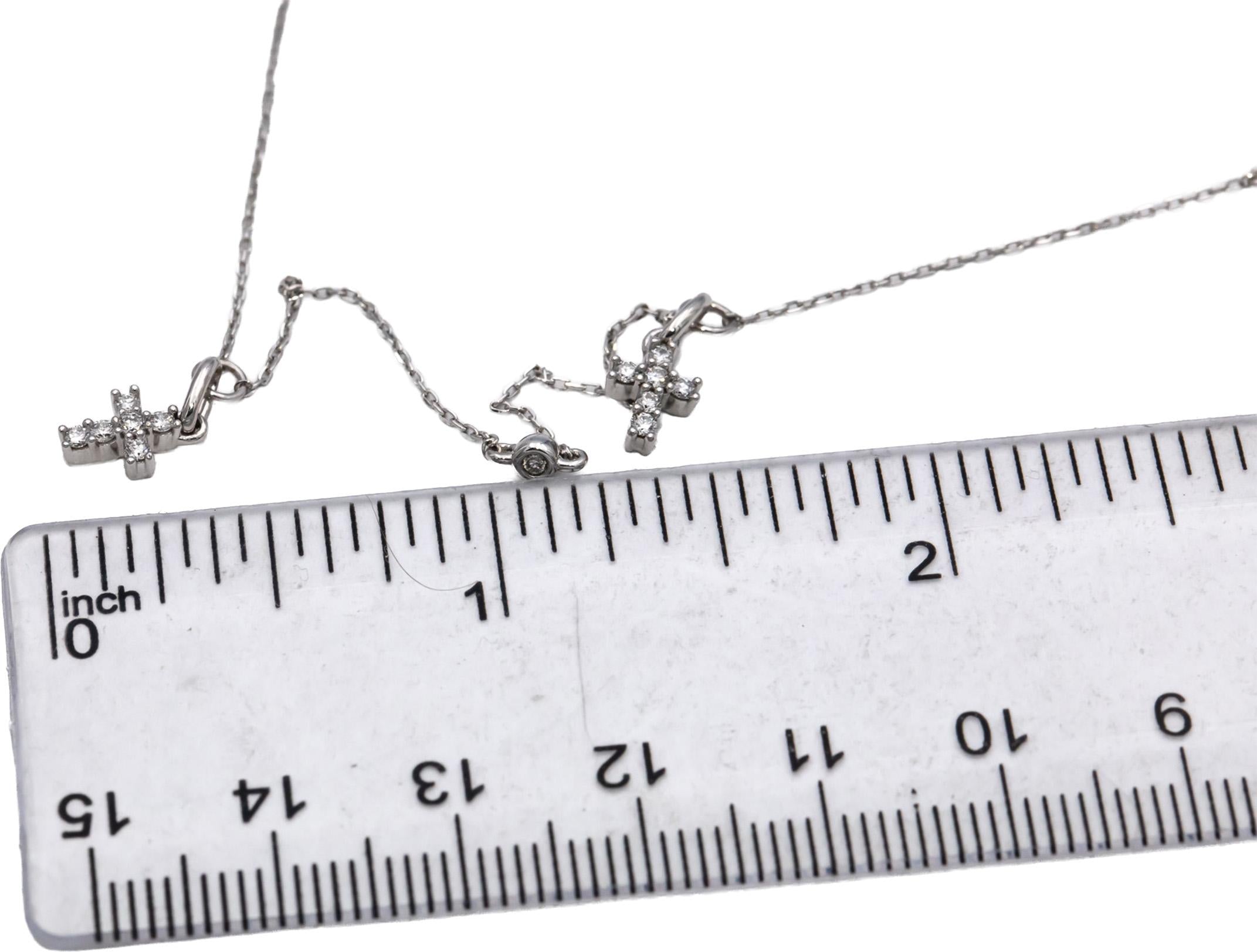 10k White Gold Round Diamond By The Yard Cross Dangle Necklace 0.34CT