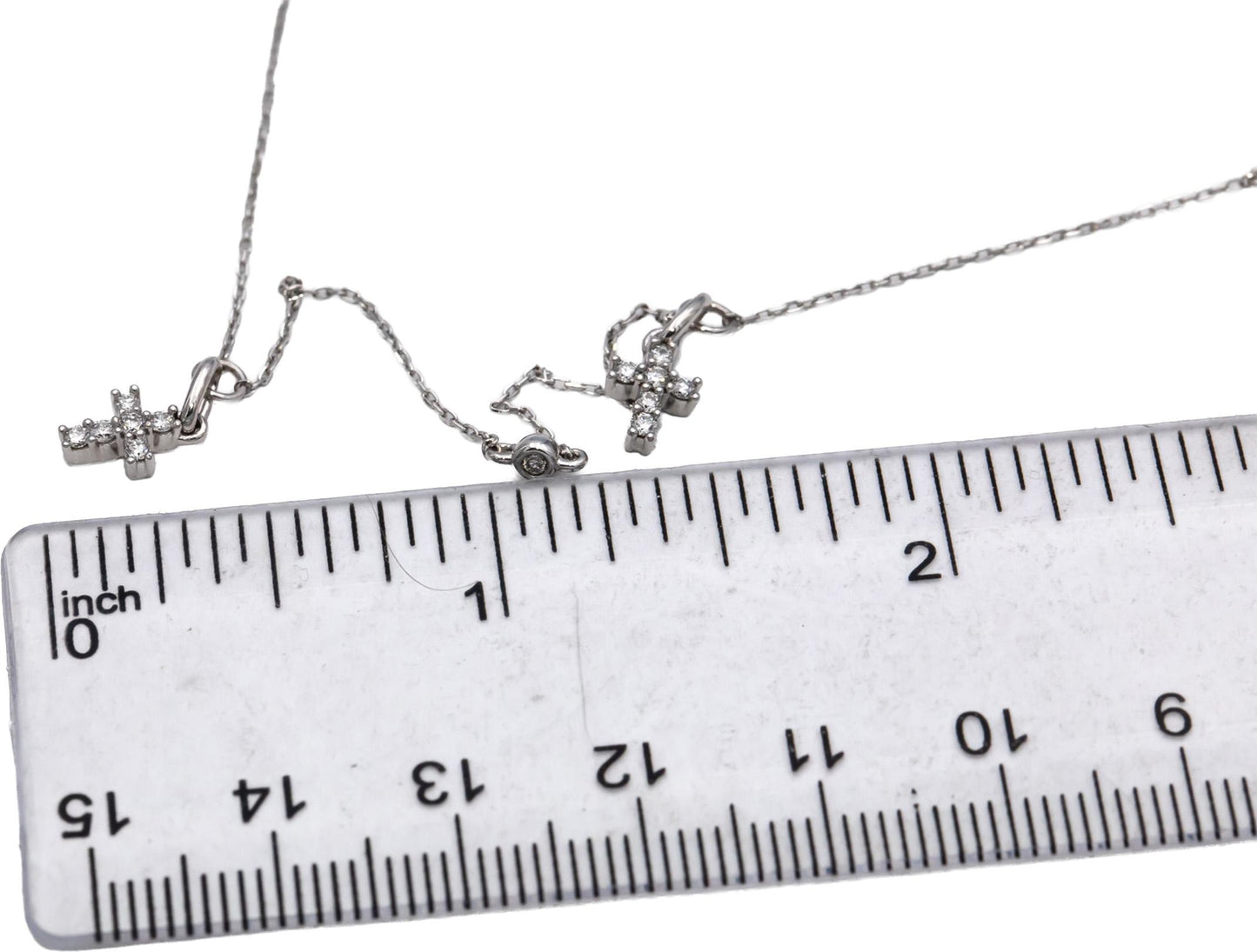 10k White Gold Round Diamond By The Yard Cross Dangle Necklace 0.34CT