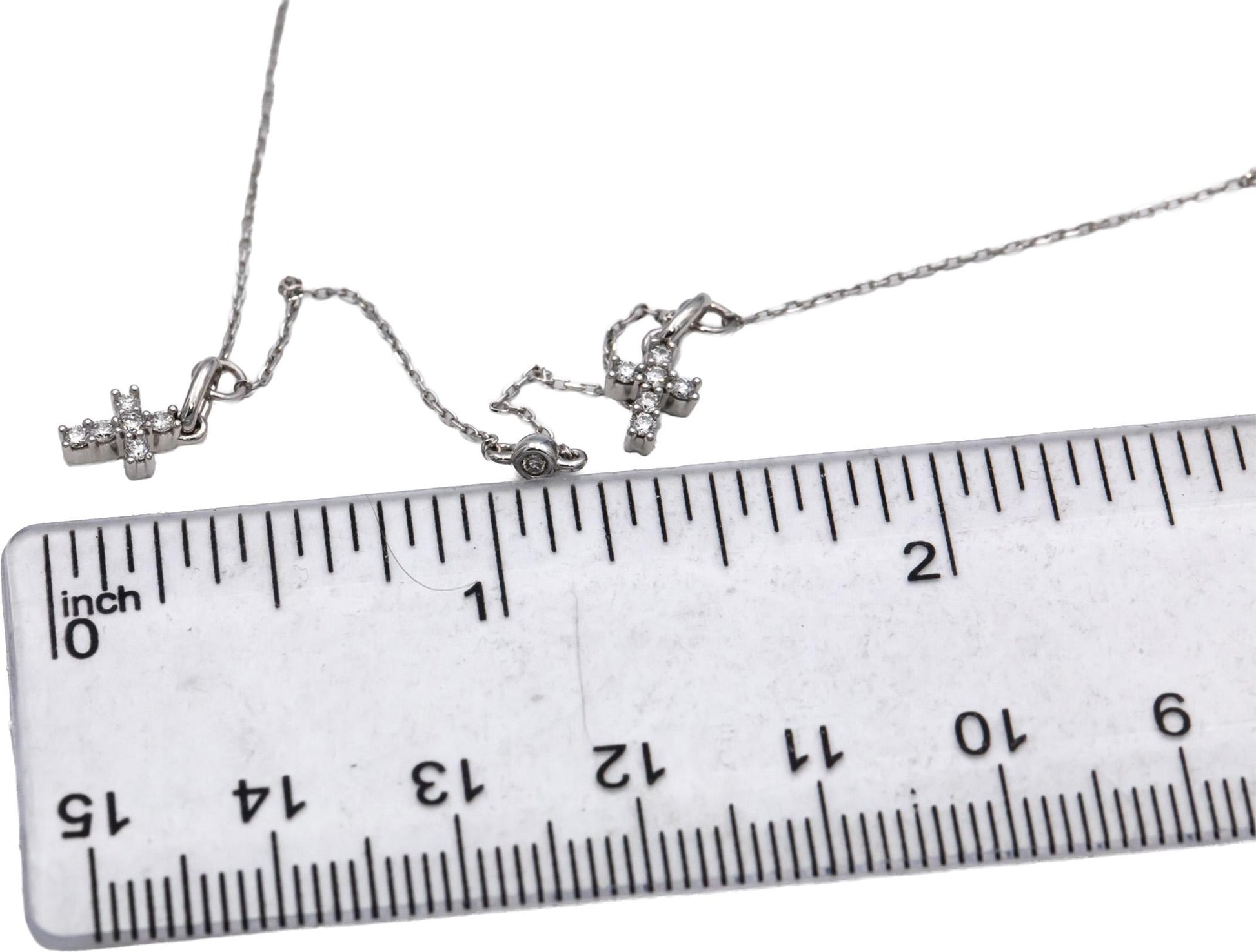 10k White Gold Round Diamond By The Yard Cross Dangle Necklace 0.34CT