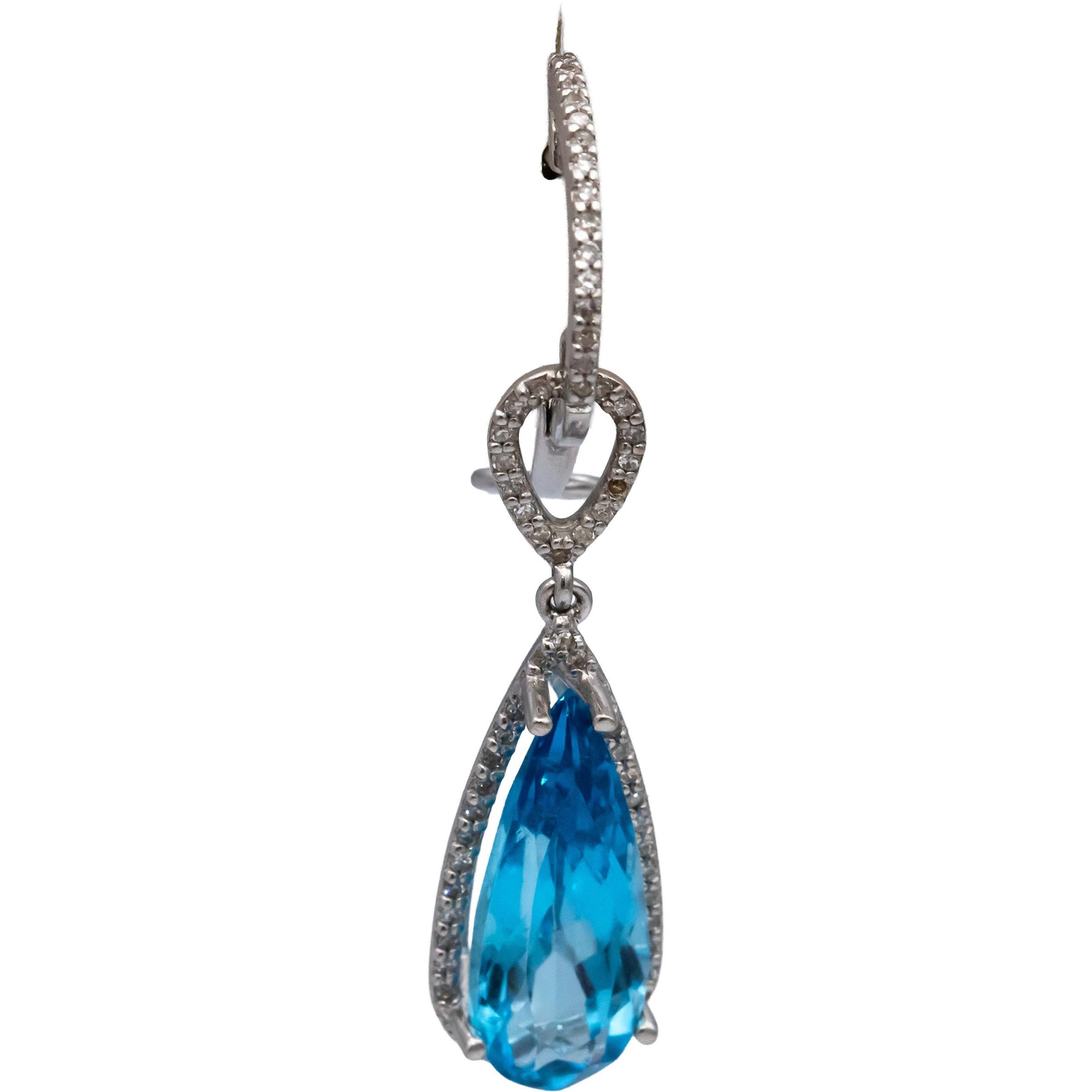 14k White Gold Blue Topaz and Diamond Drop Dangle Earrings 3.30CTW