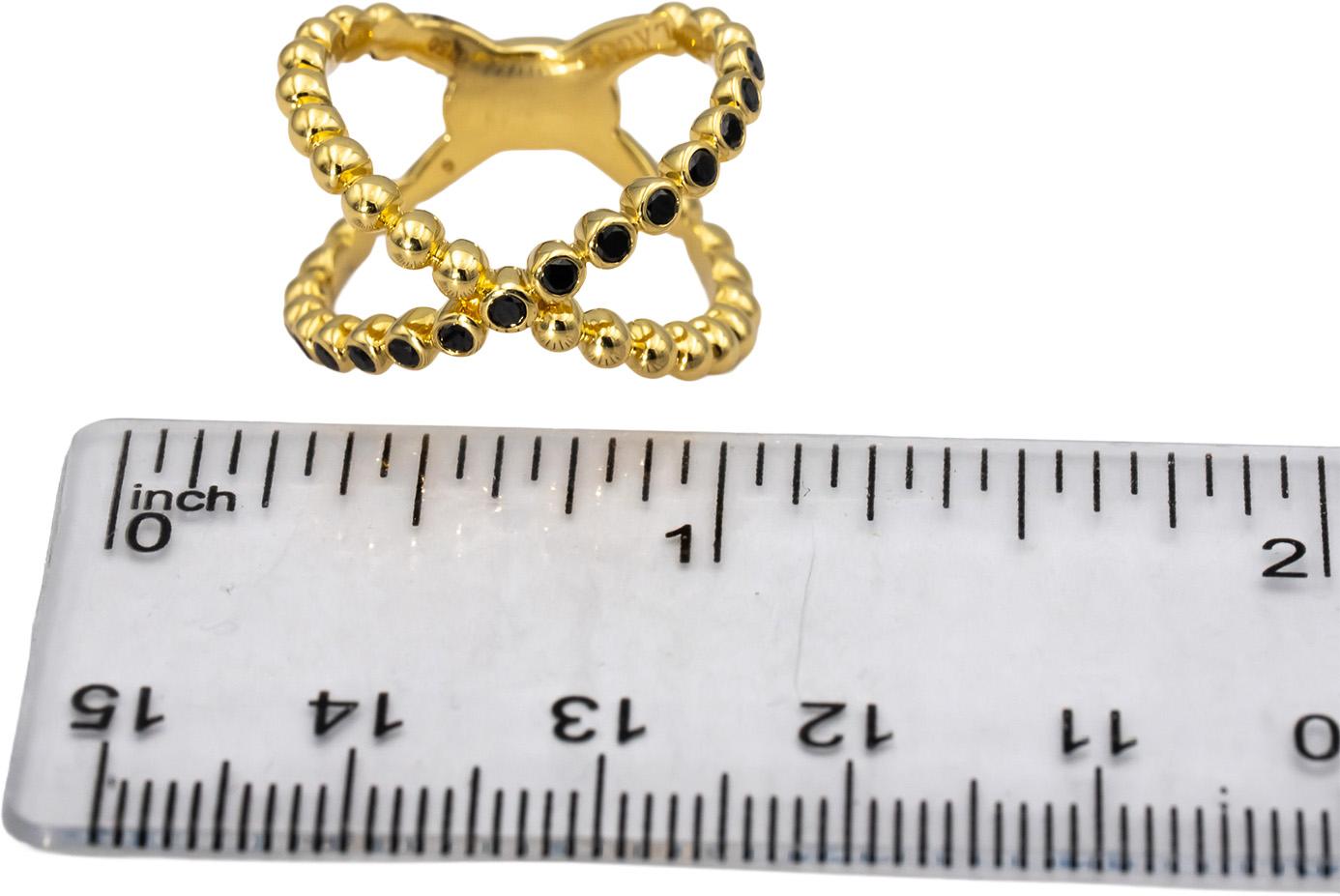 LAGOS 18k Yellow Gold Round Black Diamond Caviar Gold X Ring 0.30CT Size 6
