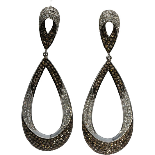 18k White Gold Round Diamond Drop Dangle Earrings 4.40CT