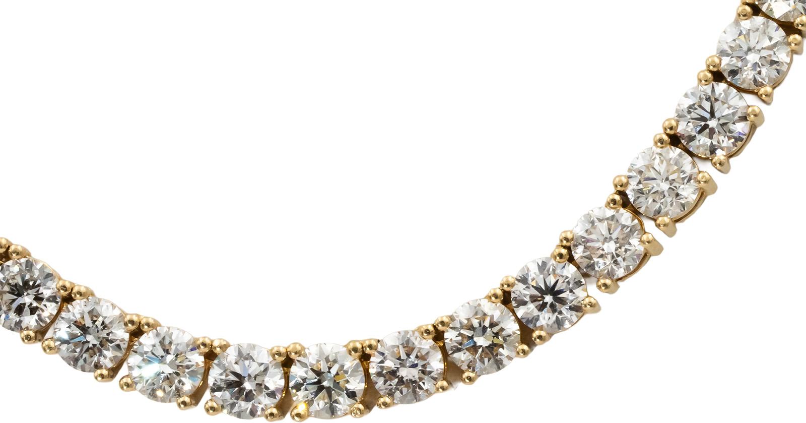 14k Yellow Gold Round Diamond Tennis Necklace 36.55CT