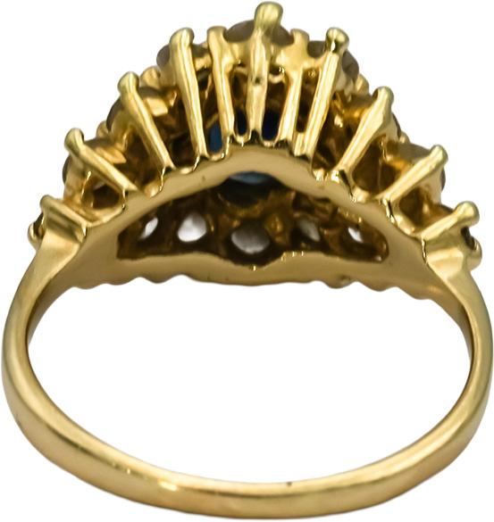 14k Yellow Gold Oval Blue Sapphire Round Diamond Cocktail Ring 1.75CT Size 6
