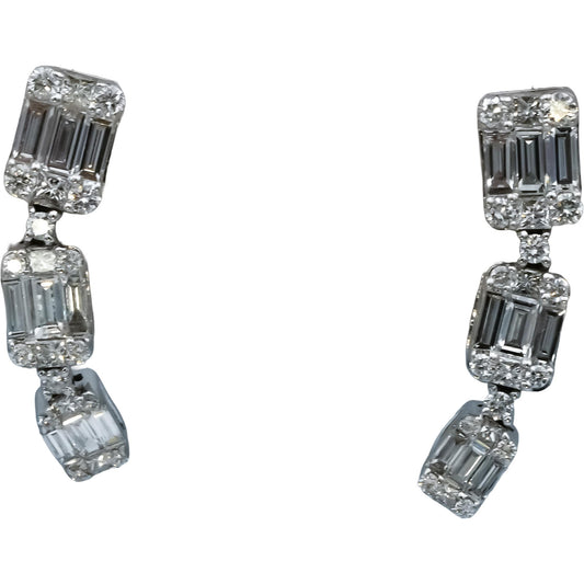 14k White Gold VS Emerald and Round Diamond Stud Drop Earrings 1.50CT