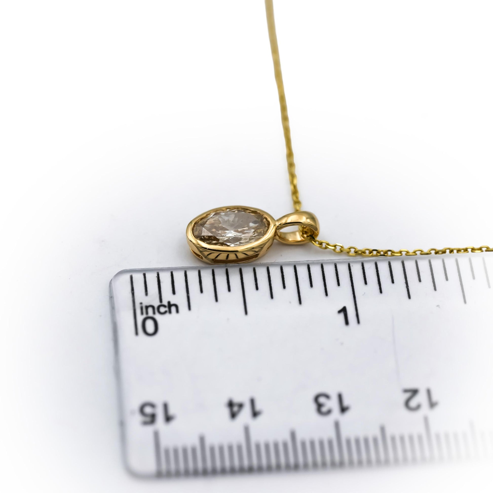 18k & 14k Yellow Gold Oval Cut Diamond Solitaire Pendant Necklace 1.54CT