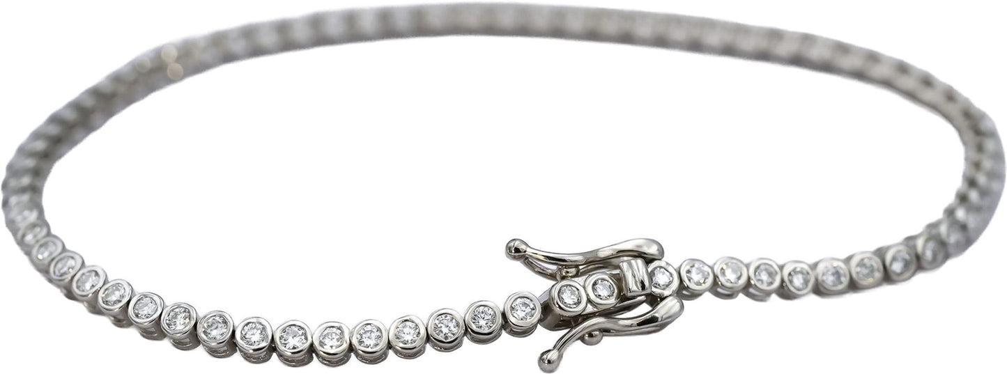 14k White Gold Round Bezel Set Diamond Tennis Bracelet 1.70CT