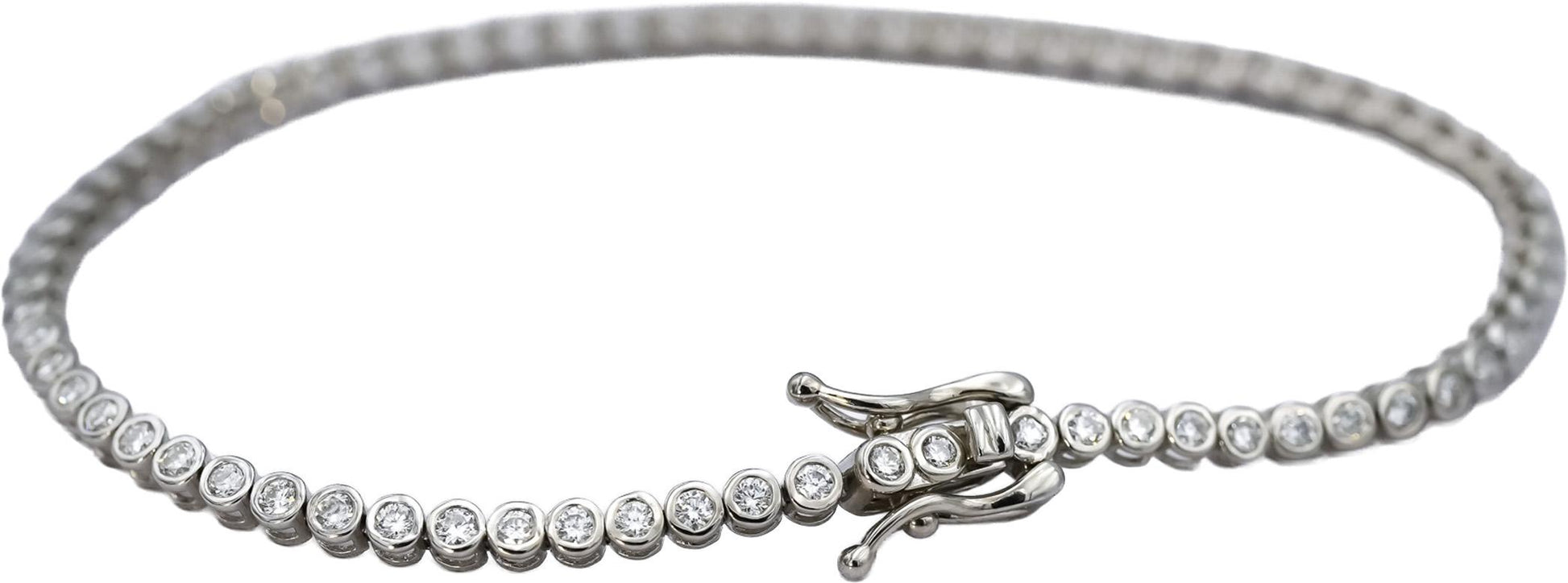 14k White Gold Round Bezel Set Diamond Tennis Bracelet 1.70CT