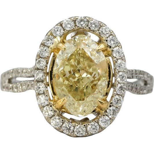 GIA Certified 18k Two Tone Gold Oval Round Diamond Ring 3.54CT w/ 3.01CT Center
