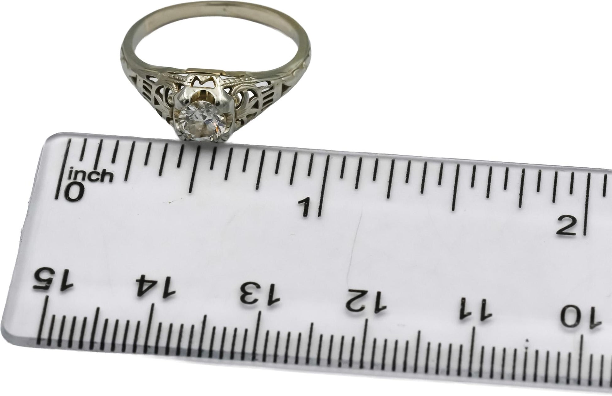 Vintage Filigree Antique 10k White Gold VS Diamond Ring 0.40CT Size 5.5