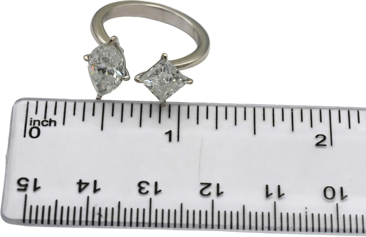 14k White Gold Marquise and Princess Cut Diamond Engagement Ring 3.37CT Size 6.5