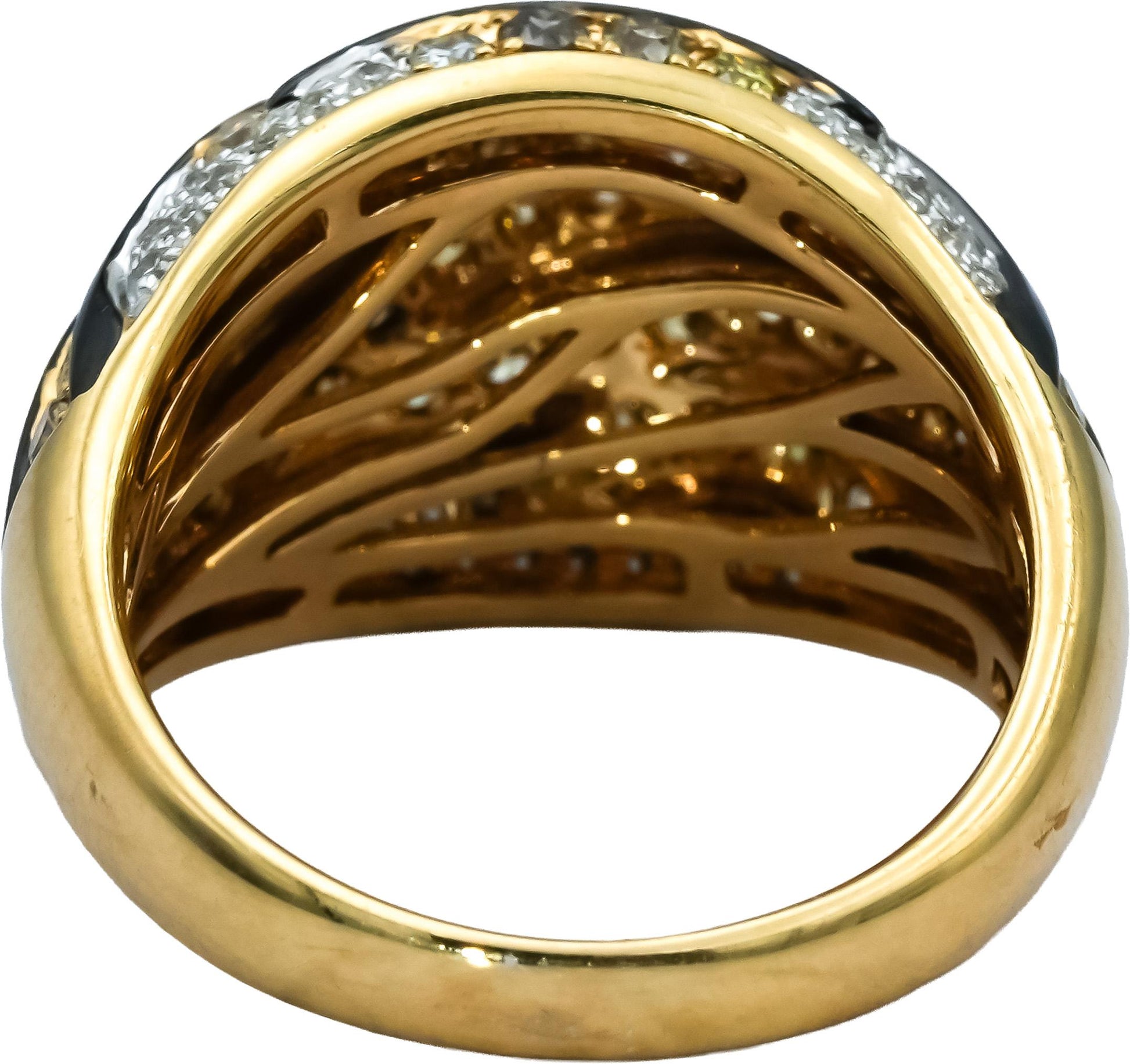 14k Yellow Gold Round Diamond and Enamel Animal Stripe Dome Ring 1.10CT Size 6.5