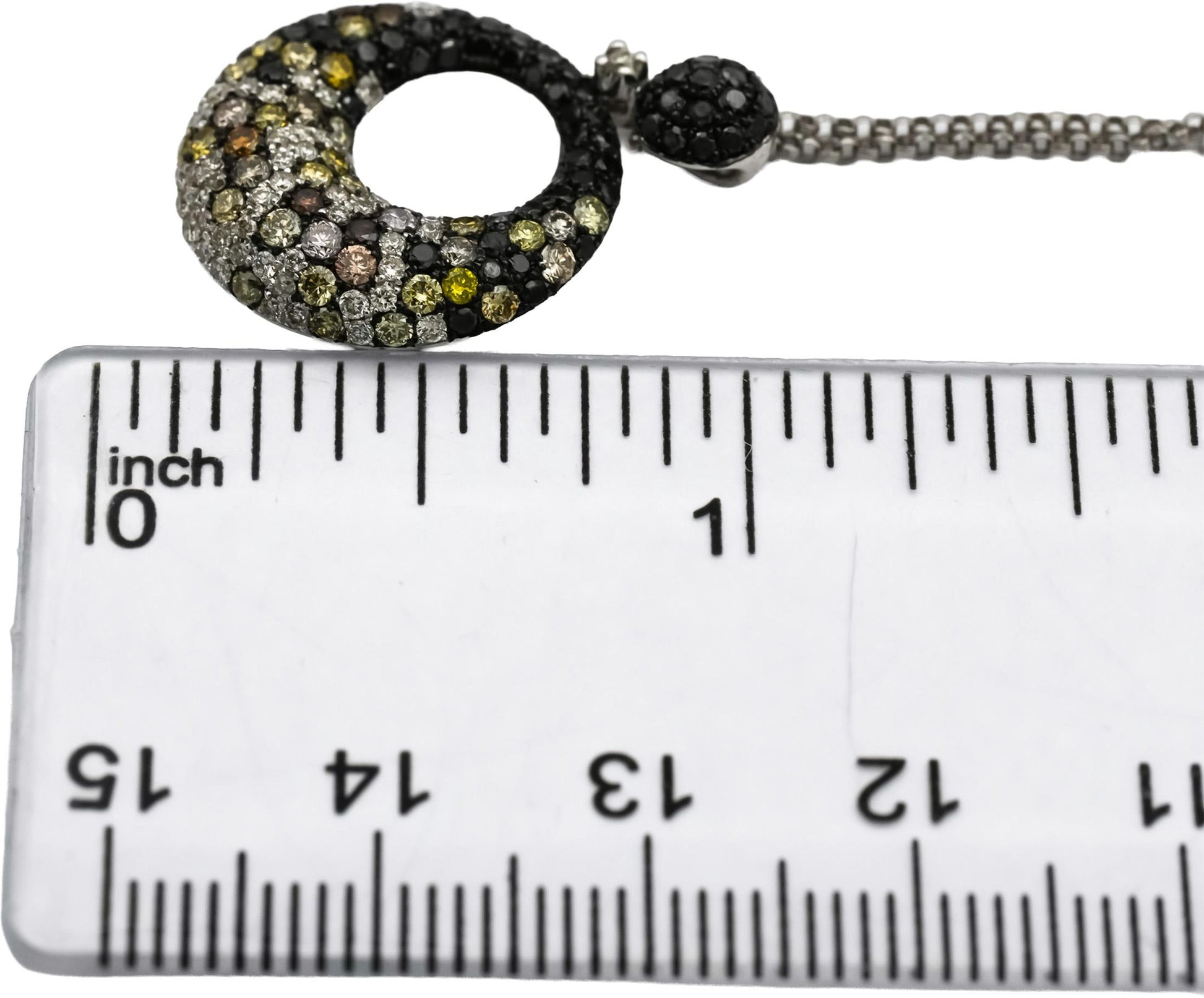 14k White Gold Round Black and Multi-Color Diamond Pendant Necklace 1.70CT