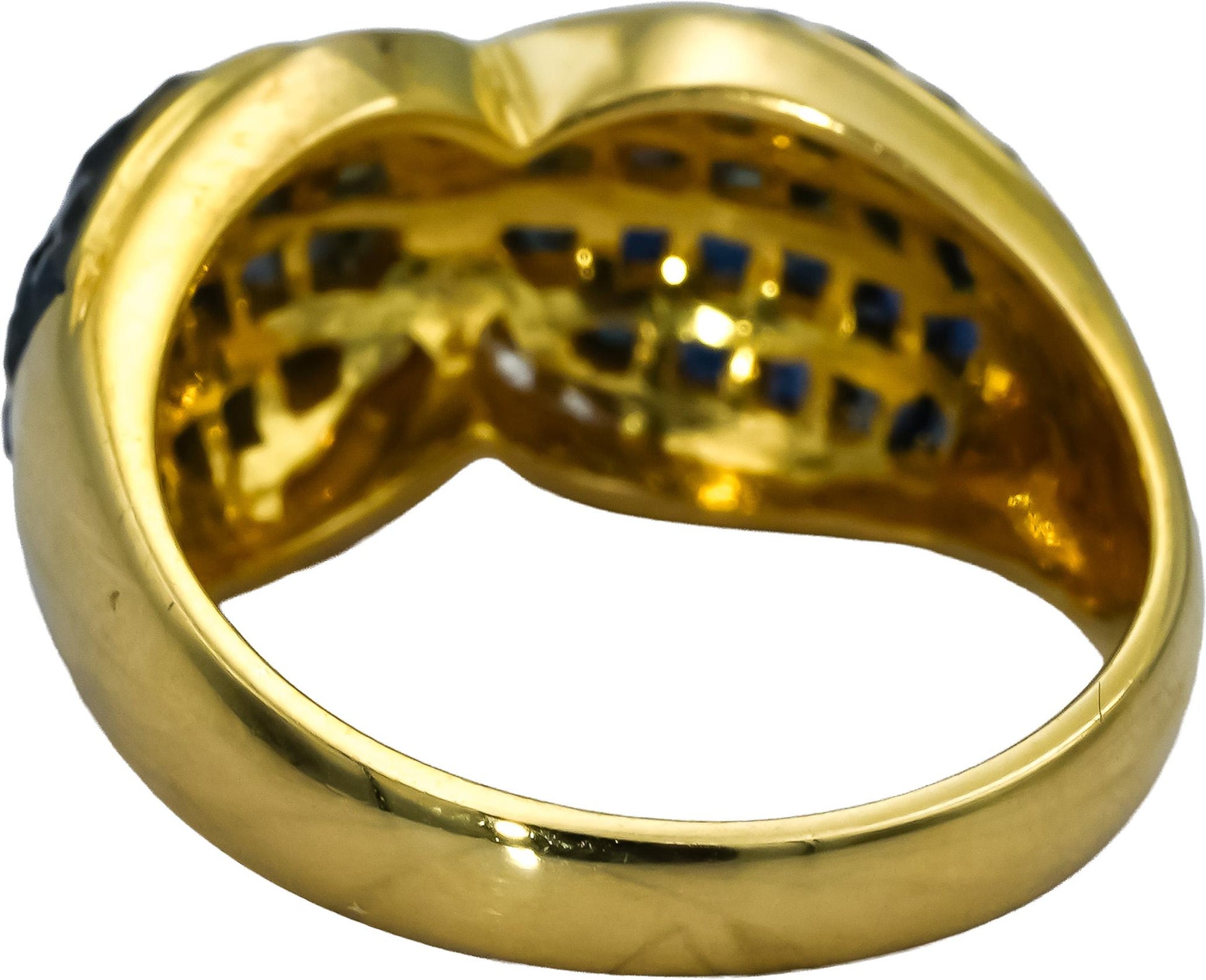 18k Yellow Gold VS Diamond & Blue Sapphire Cluster Cocktail Ring 4.60CTW Size 7