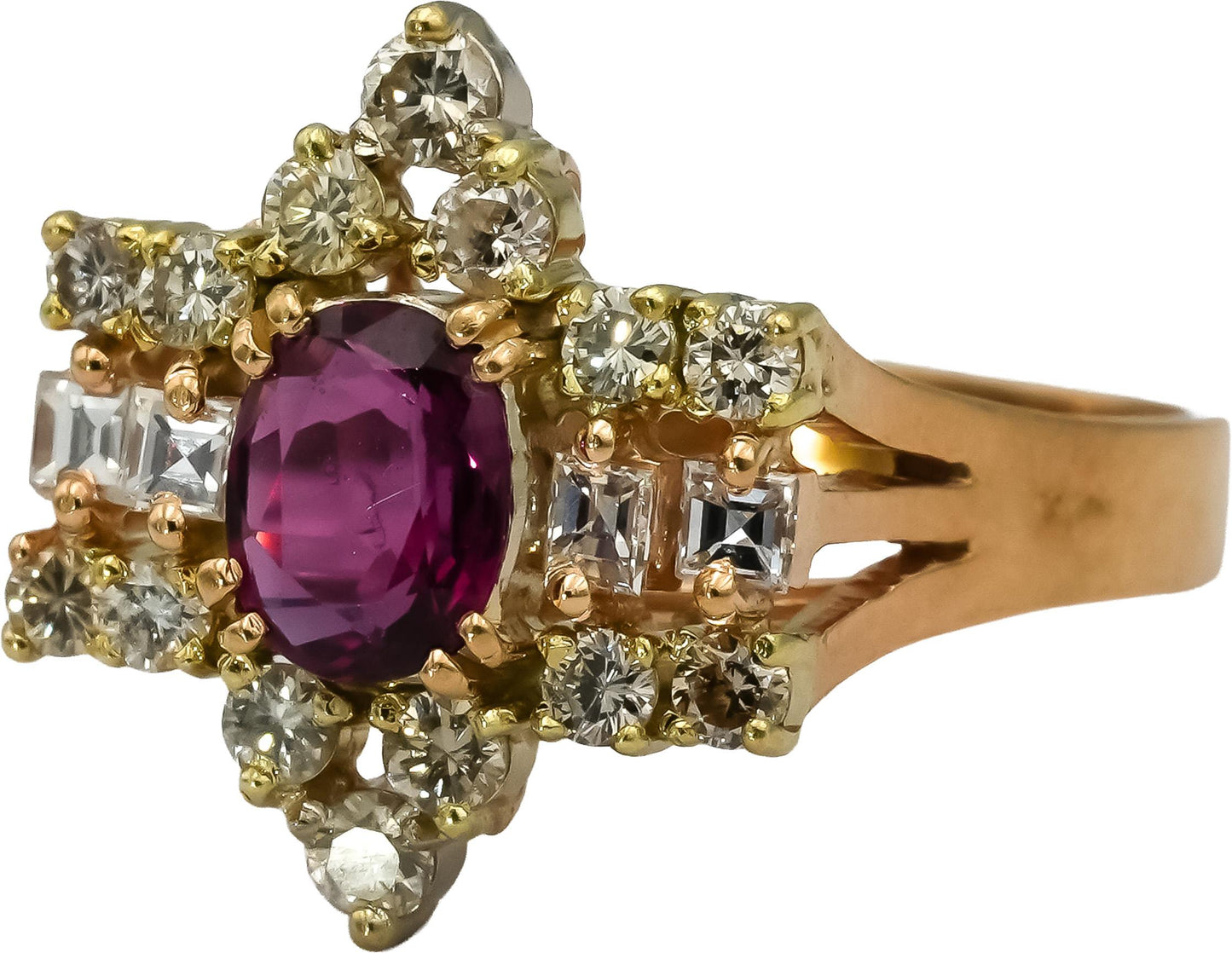 14k Yellow Gold Diamond and Ruby Cocktail Ring 1.25CTW Size 7.5