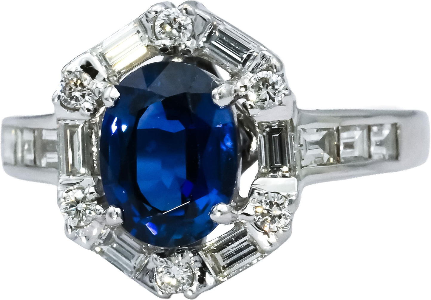 18k White Gold Diamond and Blue Sapphire Cocktail Ring 2.10CTW Size 6.5