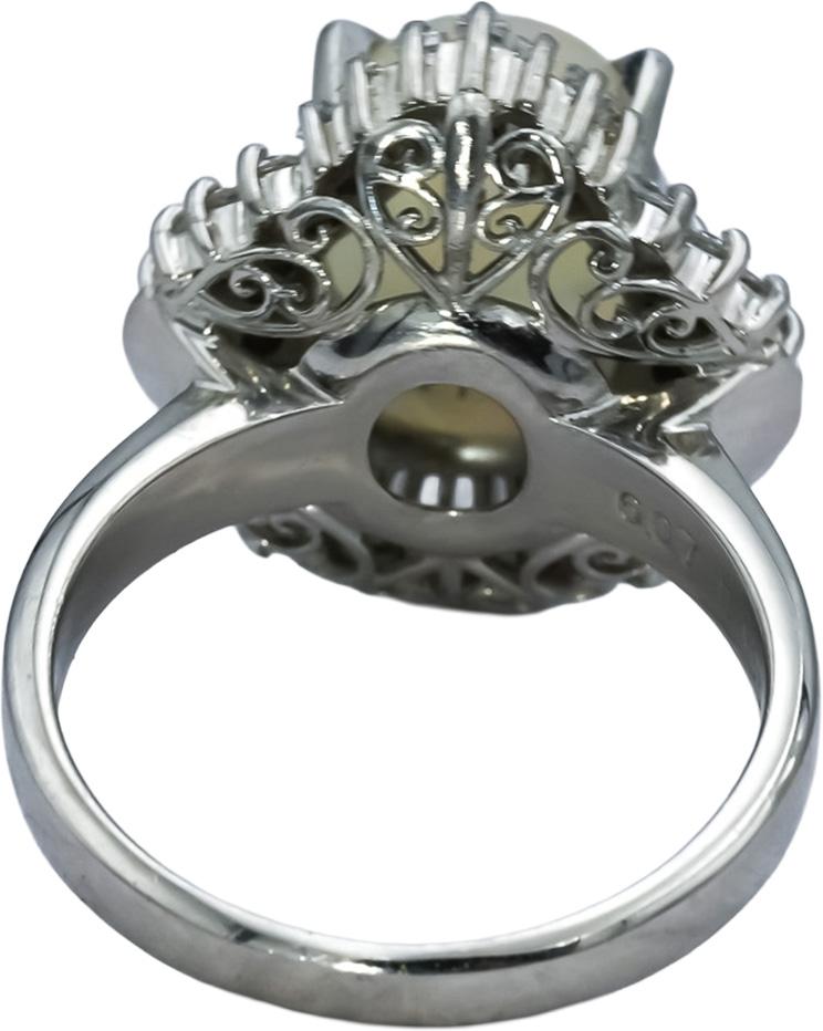 Platinum VS Diamond and Cabochon Opal Cocktail Ring 3.30CTW Size 6.25