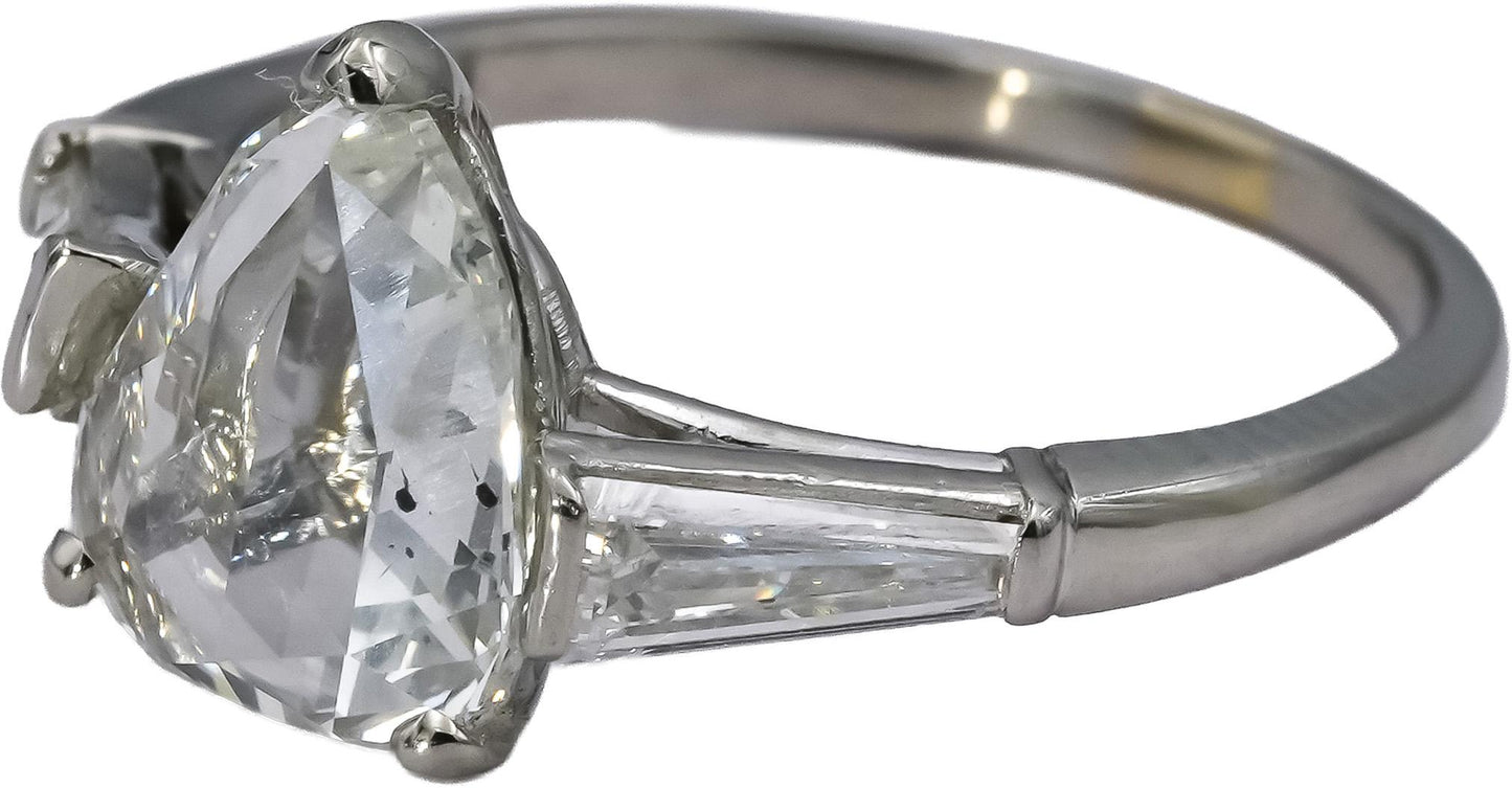 18k White Gold Pear Rose & Baguette Cut Diamond Engagement Ring 1.55CT Size 6