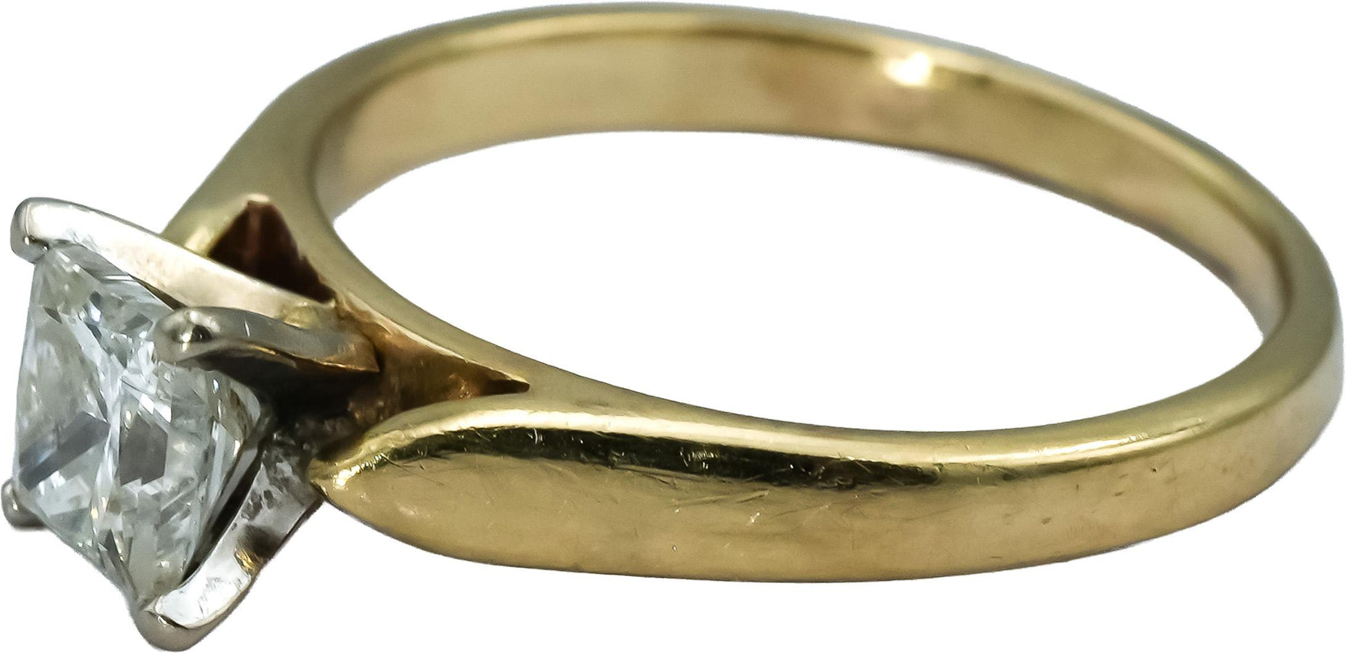 14k Yellow Gold Princess Cut Diamond Solitaire Ring 0.95CT Size 6.5