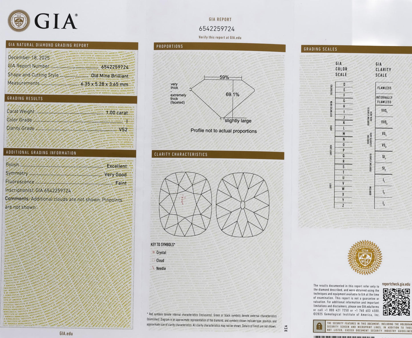 GIA Certified 1.0 Carat Old Mine Cut Loose Diamond VS2 Clarity I Color Grade
