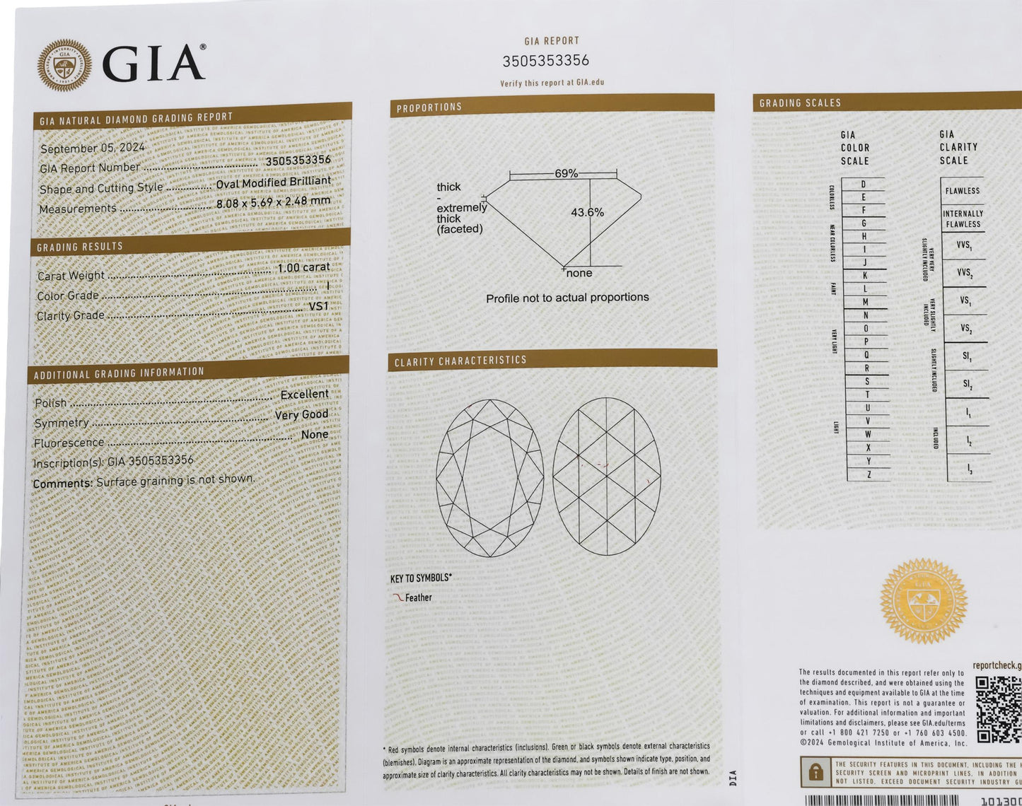 GIA Certified 1.0 Carat Oval White Diamond VS1 Clarity I Color Loose Stone