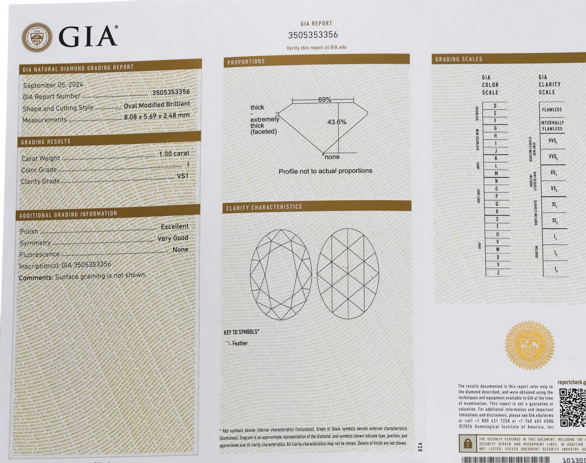 GIA Certified 1.0 Carat Oval White Diamond VS1 Clarity I Color Loose Stone
