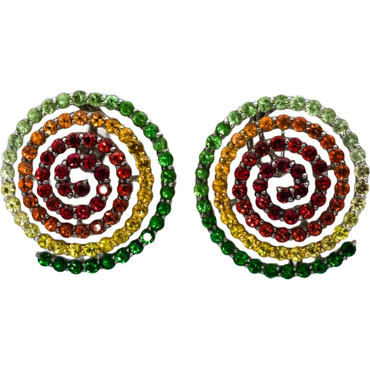14k White Gold Round Multi Color Assorted Gemstones Spiral Earrings 4.0CT