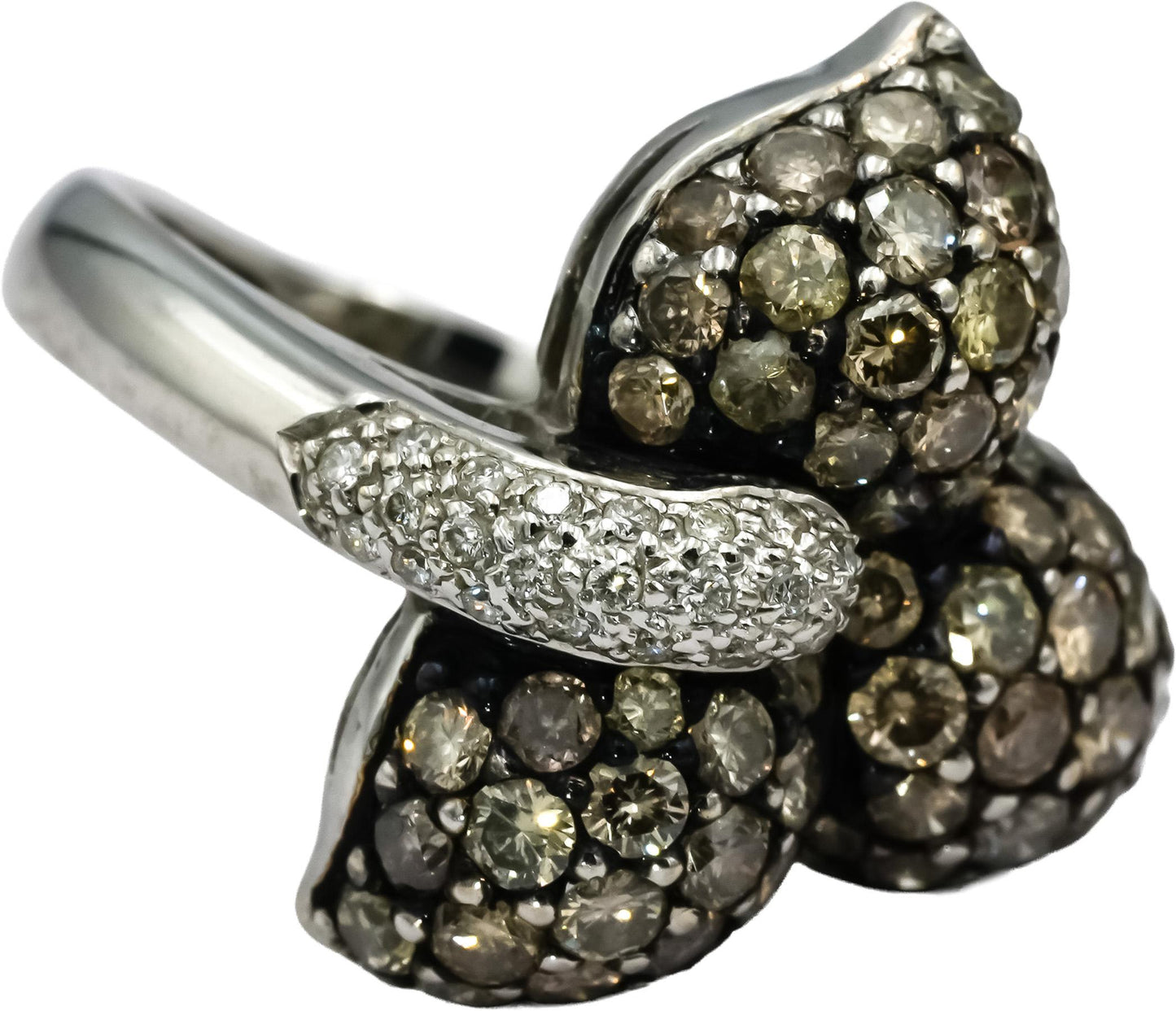 18k White Gold Round Diamond Cluster Floral Cocktail Ring 2.0CT Size 7