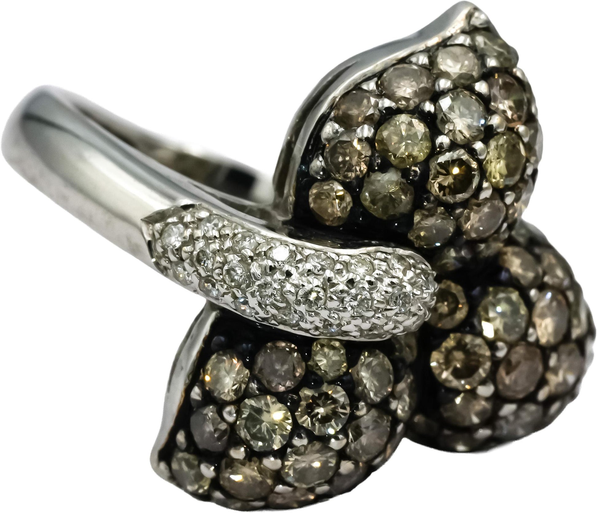 18k White Gold Round Diamond Cluster Floral Cocktail Ring 2.0CT Size 7