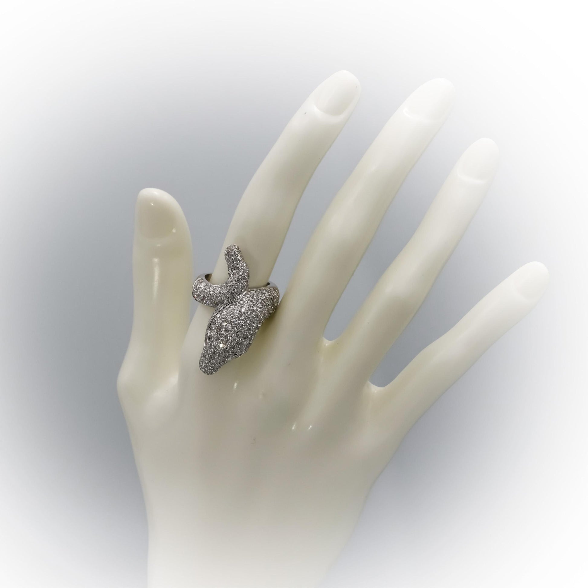 18k White Gold VS Round Diamond Cluster Snake Ring 3.50CT Size 7