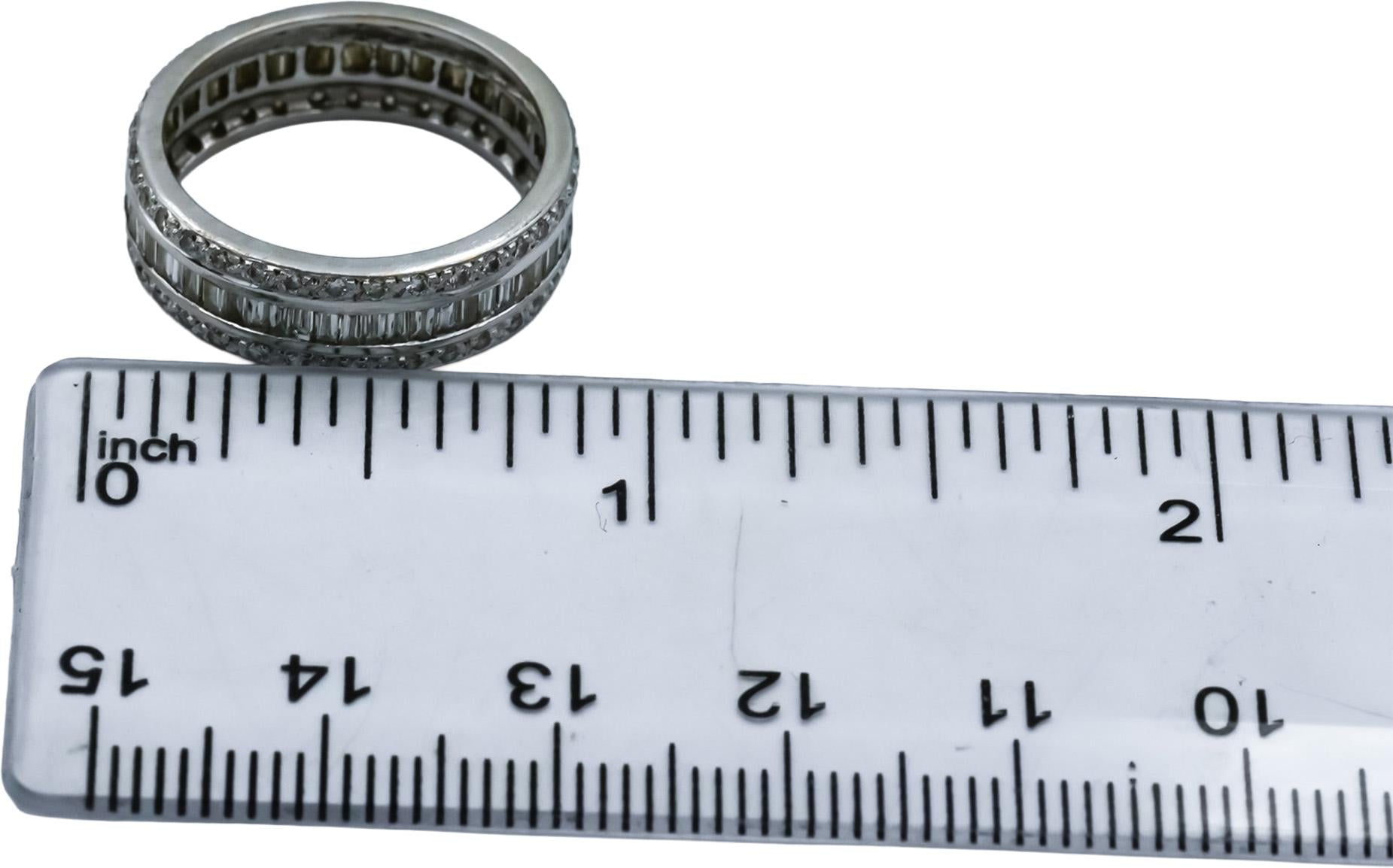 18k White Gold Round and Baguette Cut Diamond Eternity Band Ring 1.50CT Size 7