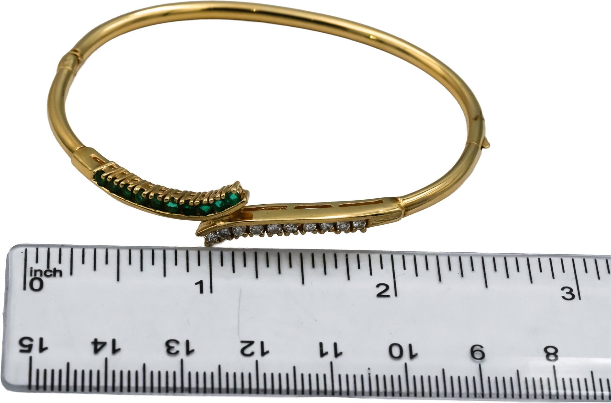 14k Yellow Gold VS Diamond and Emerald Bypass Bangle Bracelet 0.68CT