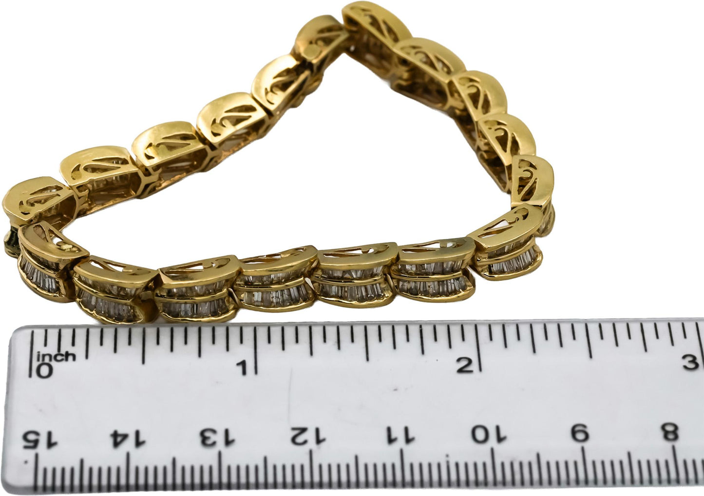 14k Yellow Gold Baguette Cut Diamond Link Bracelet 5.0CT