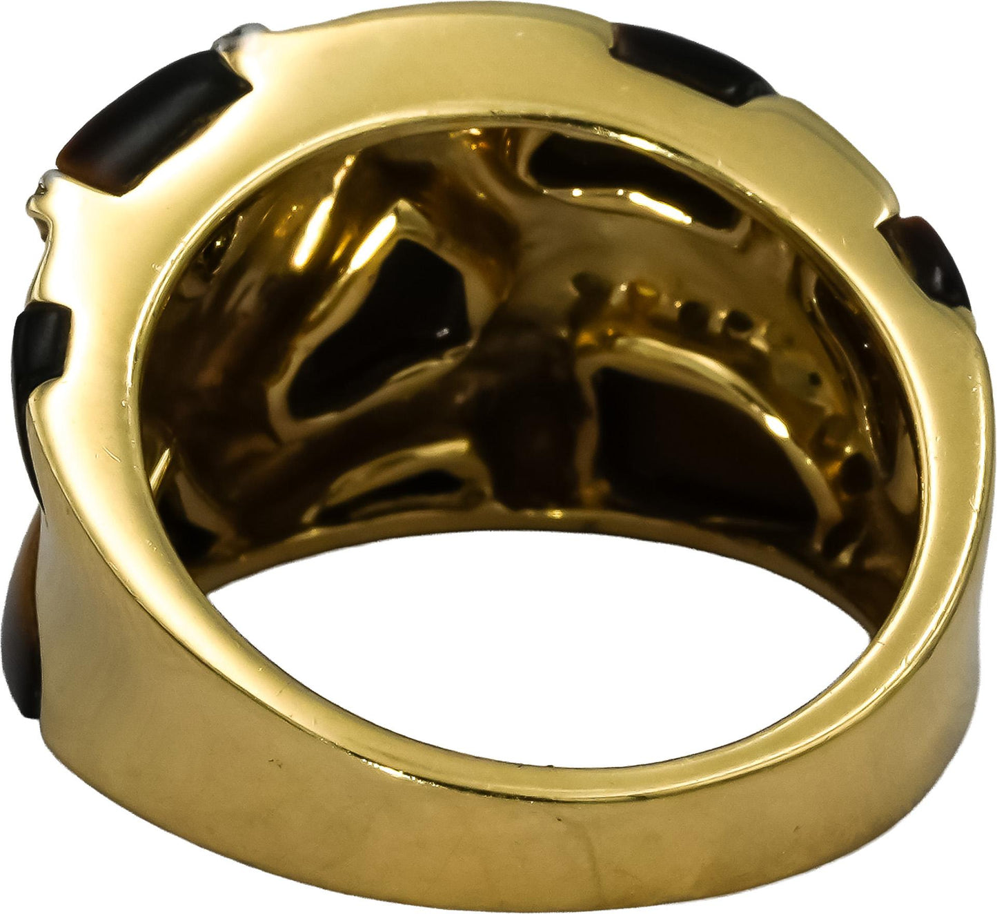 14k Yellow Gold Diamond and Tiger's Eye Band Ring 0.15CT Size 6