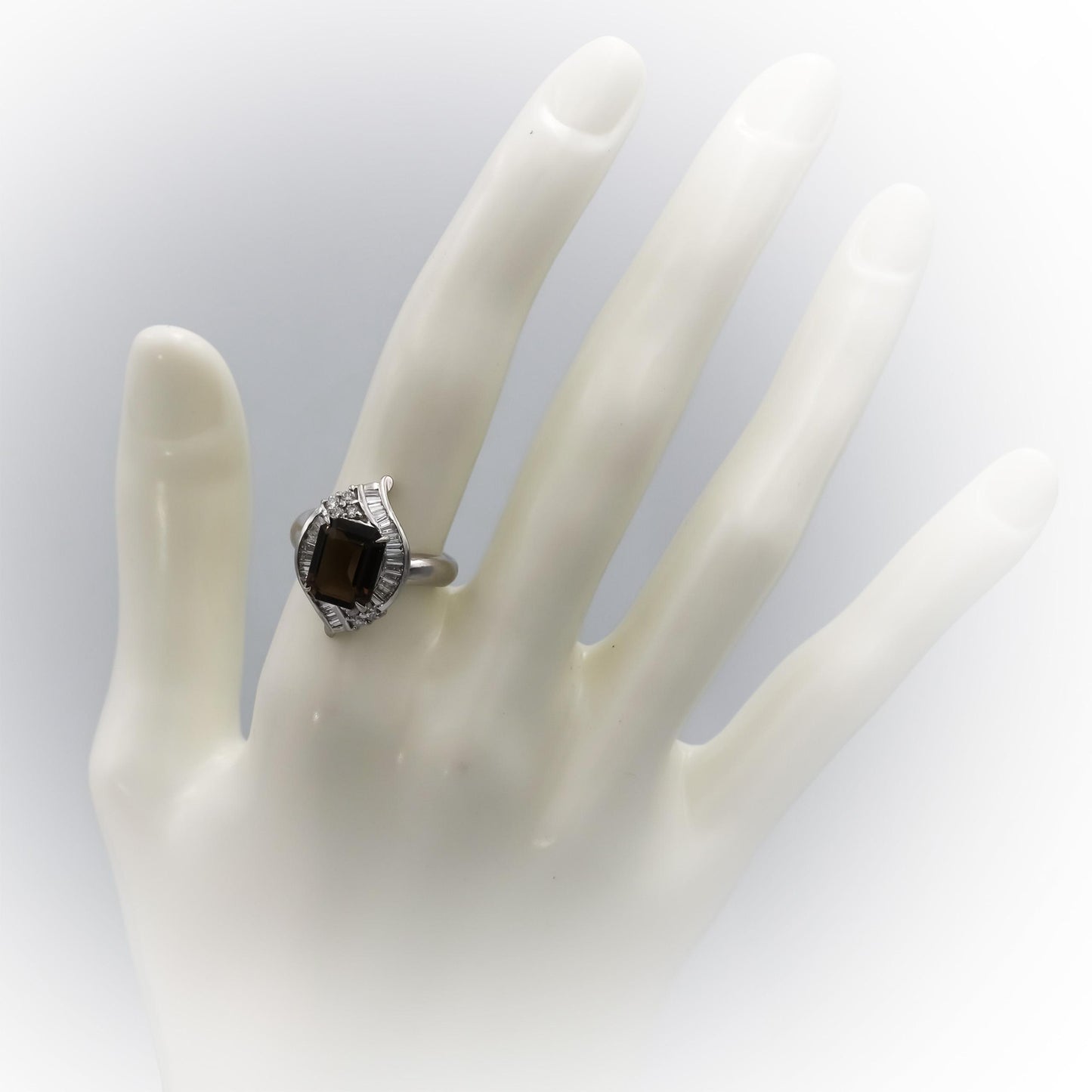 Platinum VS Diamond and Smoky Quartz Cocktail Ring 3.36CT Size 6.25