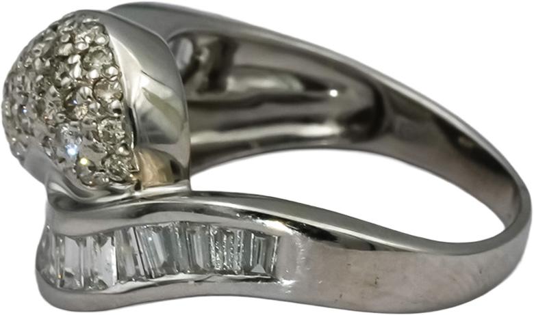 18k White Gold VS Round & Baguette Diamond Crossover Ring 1.0CT Size 6.5