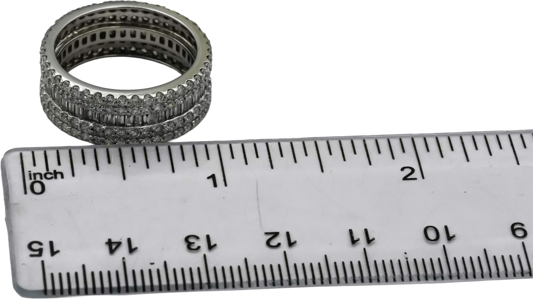 14k White Gold VS Round and Baguette Diamond Eternity Ring 3.0CT Size 8