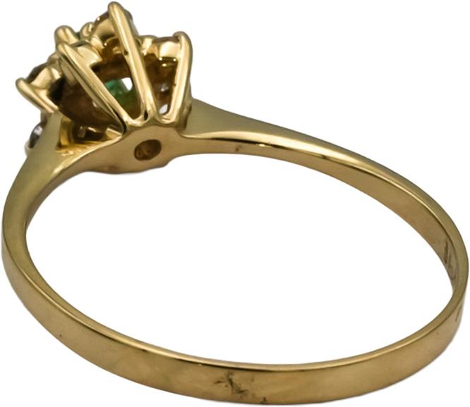 14k Yellow Gold Round Diamond and Emerald Halo Ring 0.41CT Size 9.25
