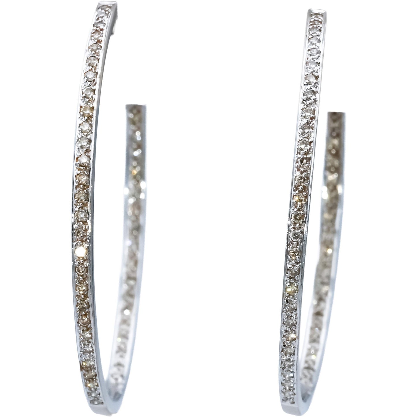 14k White Gold Round Diamond Inside Out Hoop Earrings 1.50CT