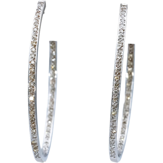 14k White Gold Round Diamond Inside Out Hoop Earrings 1.50CT
